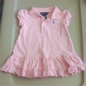 1508. EUC - Ralph Lauren Light Pink Eyelet Lace Trim Polo Dress